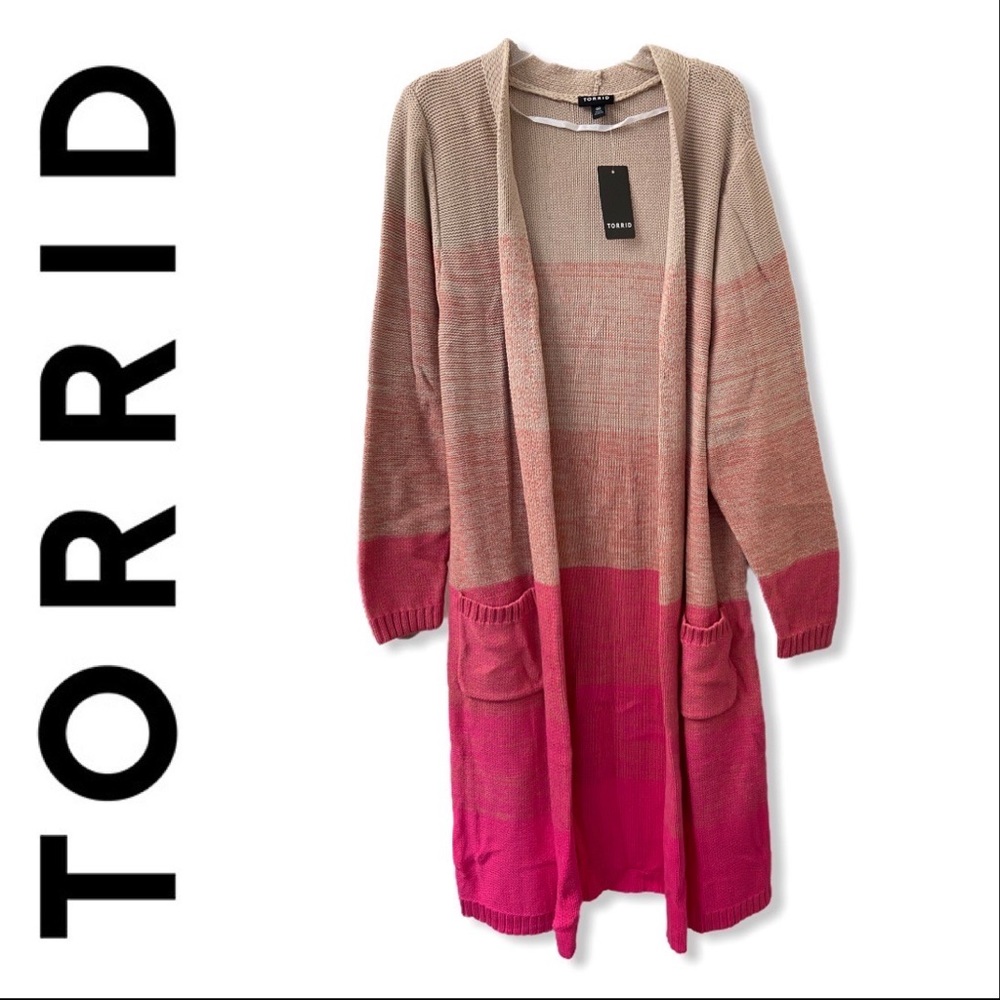Torrid Long Pink and Tan Knit  Cardigan Size 00